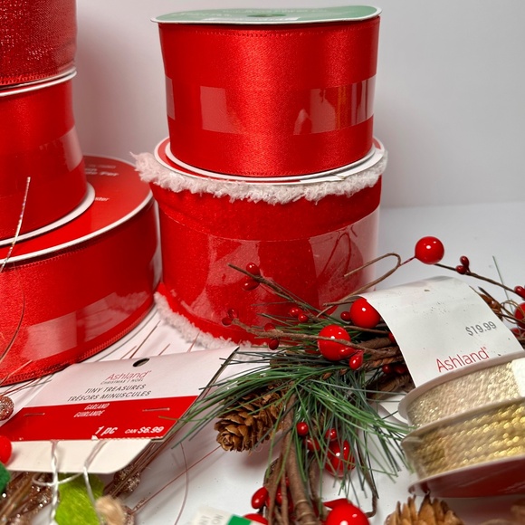 Huge Christmas Craft Bundle — Red Ribbons, Picks, Sprays, Garland & Decor Lot - Picture 4 of 5